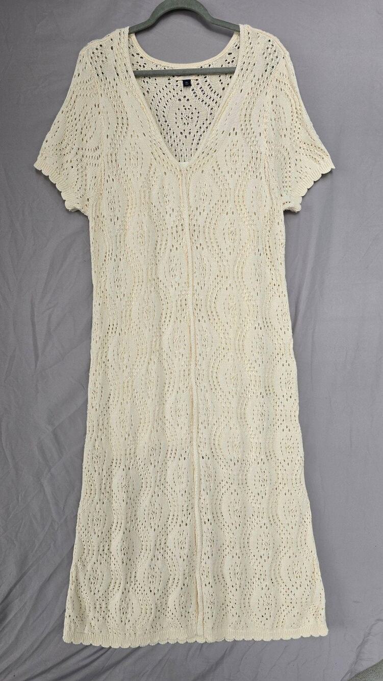 Universal Thread Dress Womens 2XL White Crochet V Neck Knit Sweater Lined